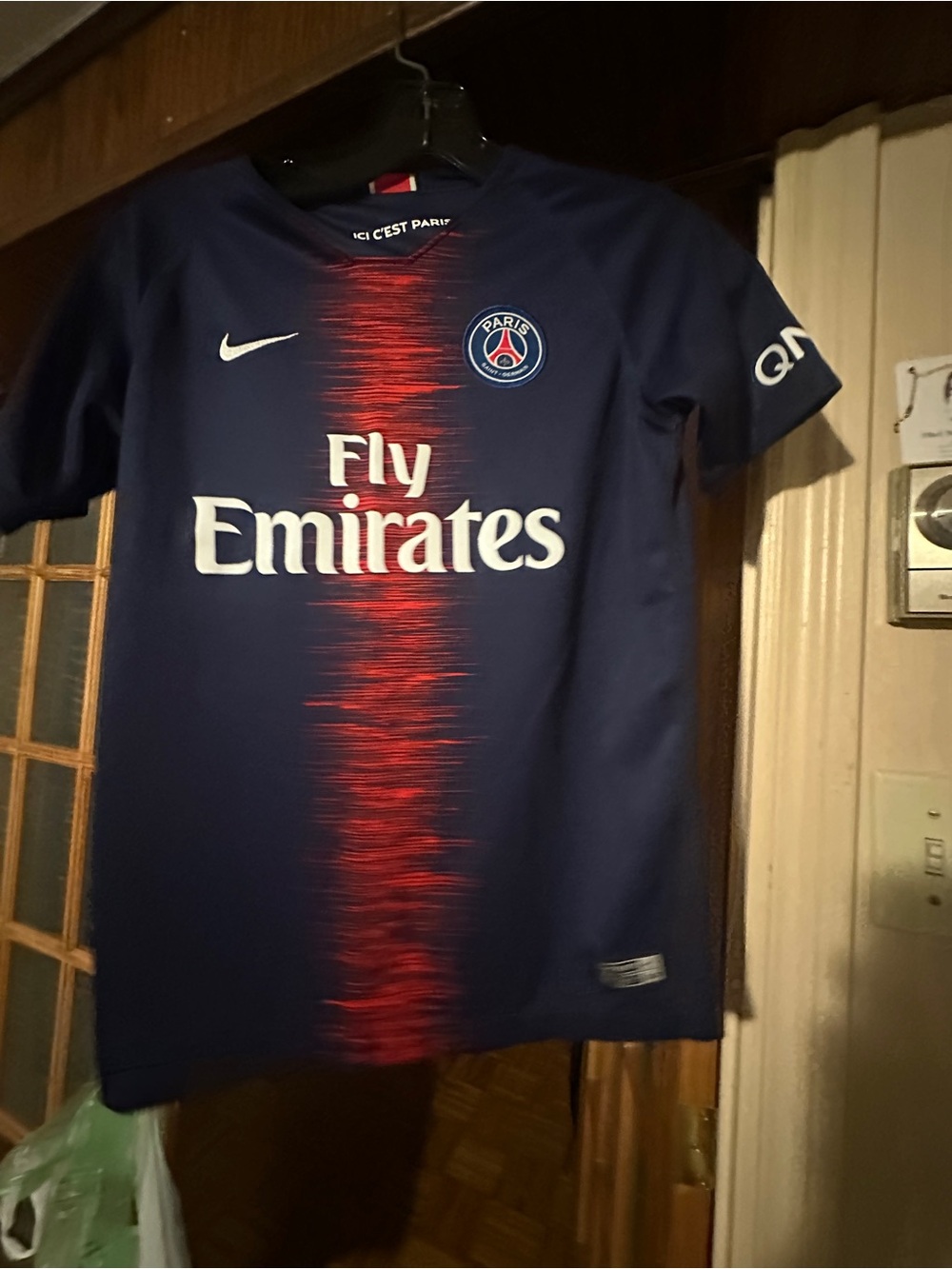 Nike Kids Navy Blue PSG Soccer Jersey with Red Stripe